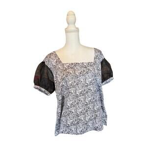 New Nazila Couture 100% Cotton Printed Top with Sheer Puff Sleeves – Size XXL